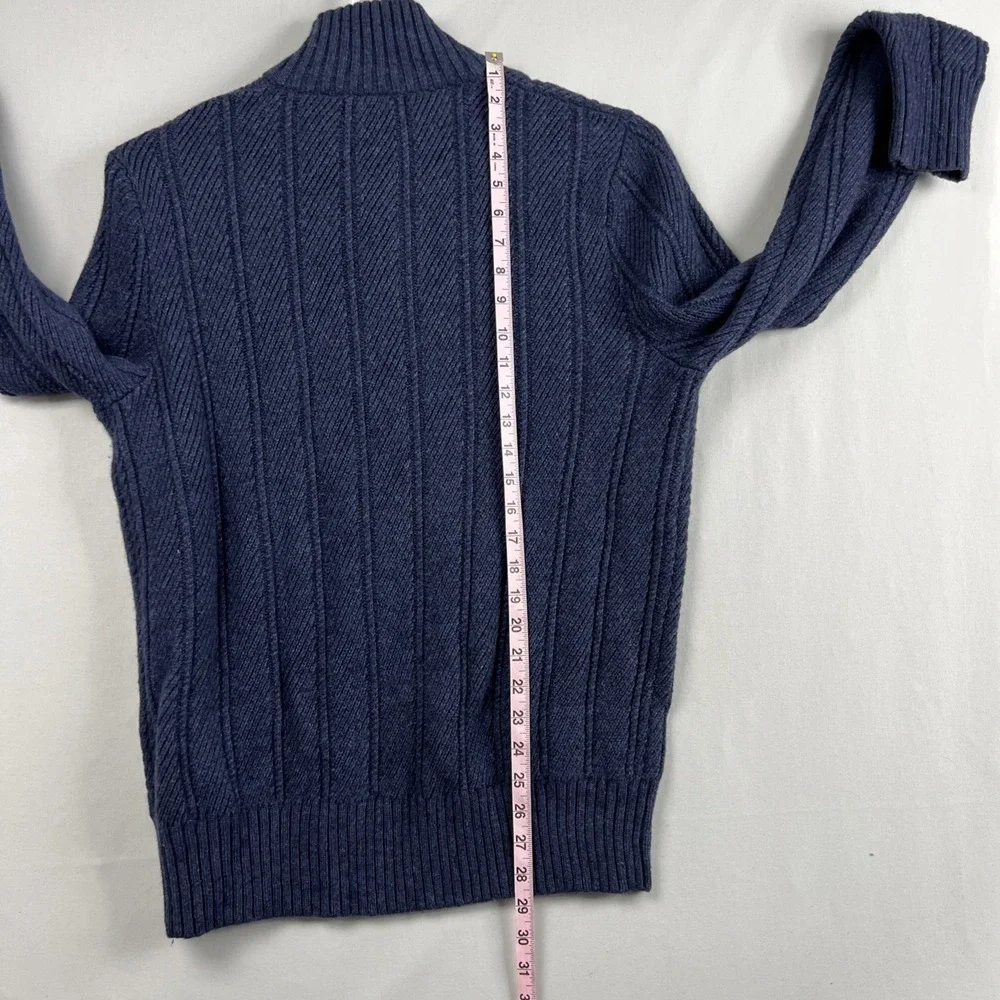 Banana Republic Sweater mens Sz L Merino Wool Henley Mock Neck 1/4  button Blue